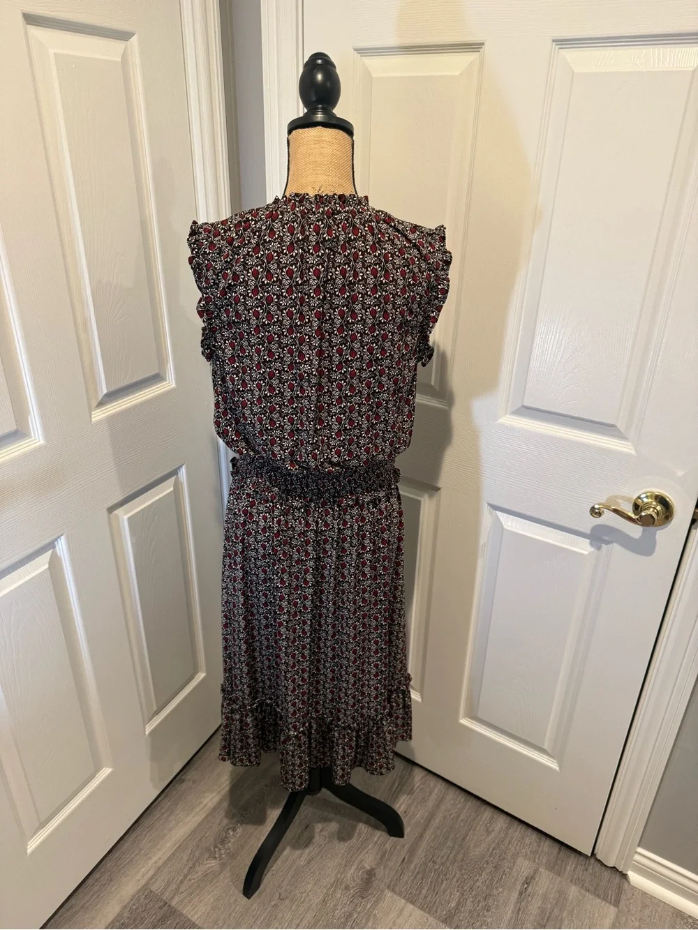 Michael Kors Black and Red Floral Midi Dress